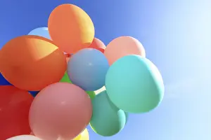 Balloons Prints: Many colourful balloons against a blue sky