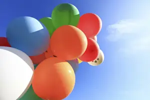 Balloons Prints: Many colourful balloons against a blue sky