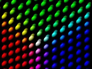 Colourful balls in RGB colours on black, 3D illustration