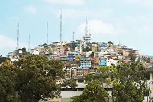 Images Dated 25th July 2014: Colourful houses and radio masts on Cerro del Carmen, Guayaquil, Guayas Province, Ecuador