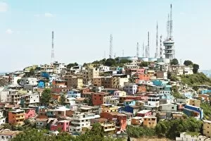 Images Dated 25th July 2014: Colourful houses and radio masts on Cerro del Carmen, Guayaquil, Guayas Province, Ecuador