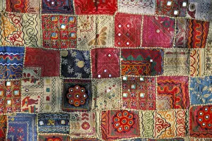 Images Dated 15th June 2007: Colourful patchwork carpet with small mirrors, Rajasthan, India, Asia