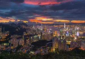 Colourful sky over Hong Kong city