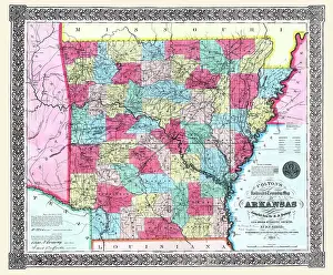 Railroads Prints: Colton's railroad & township map of Arkansas