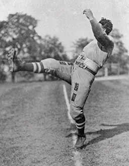 Prints of (Photo by Bettmann Archive/Getty Images) Gridiron Glory: Columbia University Football Player Lou Gehrig in Kicking Position