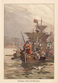 Images Dated 11th July 2018: Columbus discovers America, lithograph, published around 1895