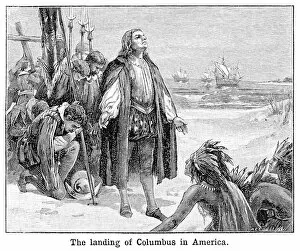 Christopher Columbus (1451-1506) Gallery: Columbus landing in America engraving 1897