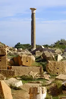 Magna Prints: Column with corinthian capital, Ruins of the Roman City Leptis Magna, Libya