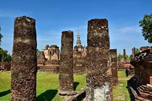 Images Dated 30th November 2015: Column at wat mahathat Sukhothai Thailand, Asia