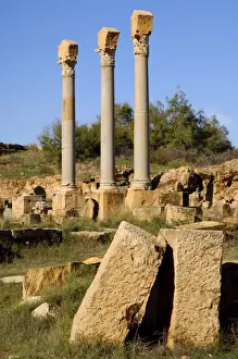 Magna Prints: Columns with corinthian capital, Ruins of the Roman City Leptis Magna, Libya