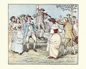Come, Lasses And Lads, People folk dancing to a fiddlers tune, 19th Century