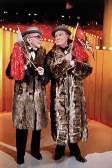 Comedians Bob Hope and George Burns on Stage in Fur Coats