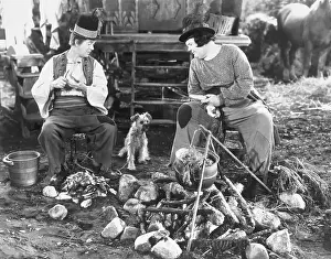 Comedians Laurel and Hardy as Gypsies in Movie