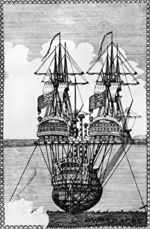Prints of 1783: Showing how two boats attempted to raise HMS Royal George at Spithead by slinging ropes round the hull. Original Artist - William Tracy (Photo by Hulton Archive/Getty Images) Heritage Images Prints: Up She Comes