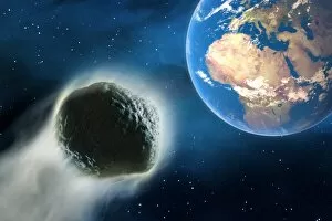 Comet hurtling towards Earth, 3D illustration