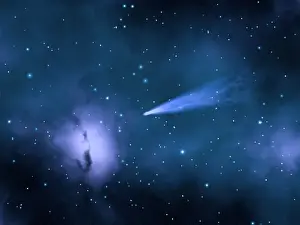 Dimensional Prints: Comet and star dust in space, 3D illustration