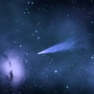 Dimensional Prints: Comet and star dust in space, 3D illustration