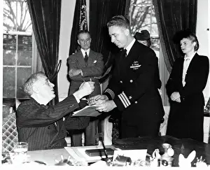 Presentation Prints: Commander Lawson P. Ramage Receiving Award From FDR
