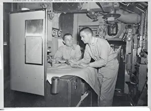 Commander and Officer Conversing Aboard Submarine