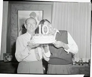 Commedian Jerry Lewis and Ernest Glucksman Holding Cake