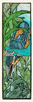 Art Noveau Prints: Common kingfisher fishing in river drawing art nouveau 1898