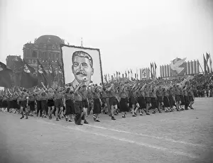 Communism Prints: Communist Youths Carry Stalin Picture