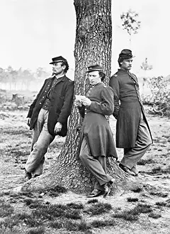 Connecticut Prints: Company C Officers Leaning on Tree
