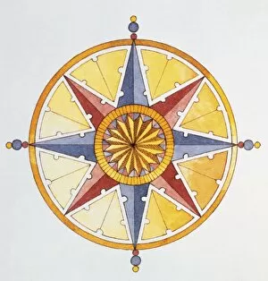 Images Dated 21st June 2007: Compass in shape of circle yellow, blue and orange in color, with eight points that around