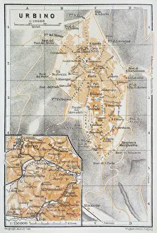 Comune of Urbino: Antique Italian map - 1893