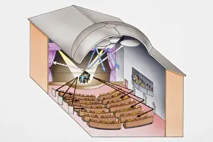 Concert Prints: Concert hall, cross-section illustrating reflection and absorption of sound