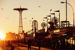 Large Group Of People Gallery: The Coney Island Boardwalk at sunset, Brighton Beach, Brooklyn, New York City, NY, USA