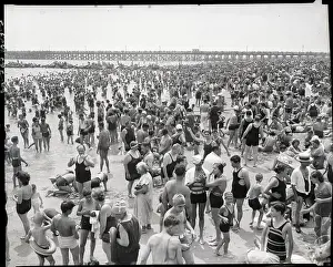 Boardwalk Prints: Coney Island Crowd With Boardwalk