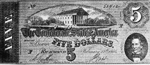 Images Dated 28th May 2017: Confederate Five Dollar Bill, 1864