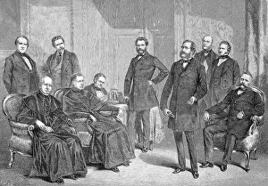 Conference in the House of Lords in Vienna, Austria, Professor Arndts, Cardinal Rauscher, Cardinal Prince Schwarzenberg, Count Thun, Count Auersperg, Professor Rokitansky, Baron Lichtenfels, President Colloredo, Historical