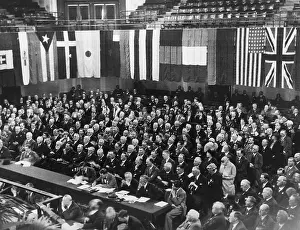 Nation Prints: Conference of World Representatives with Flags