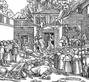 Conflagration in a Medieval Town, 1690, France, Historic, digitally restored reproduction of an original 19th-century artwork