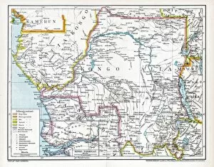 Images Dated 22nd September 2016: Congo map, central Africa from 1895