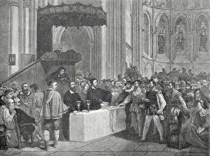 Congregation Inside Cathedral with John Calvin