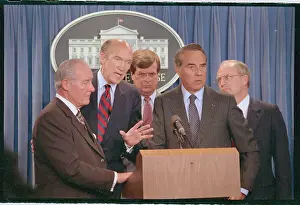 Prints of (Original Caption) Cheney Uncovered: Political Portraits: Congressional Leaders Talking to Reporters