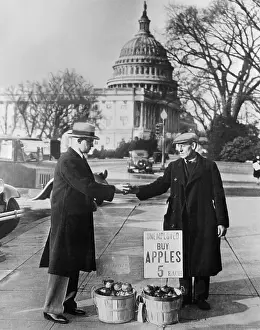 Unemployment Prints: Congressman Fred Hartley Buying Apple from Unemployed Man
