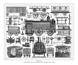 Construction of Locomotives and Railway Cars Engraving Antique Illustration, Published