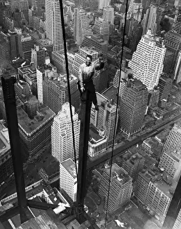 Construction Worker Waves from Empire State Construction
