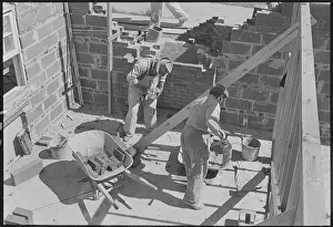Building Construction Prints: Construction Workers Building Home