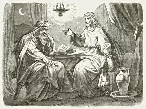 Images Dated 1st December 2011: Conversation with Nicodemus (John 3), wood engraving, published in 1877