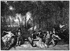 Medium Group Of People Gallery: Conversation in the Open Air by Jean-Antoine Watteau (1684-1721)