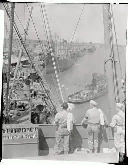 Convoy Ship Arriving at Port