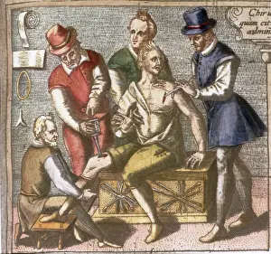 Patient Prints: Copper Engraving of Surgical Procedures Performed on a Man's Shoulder and Leg