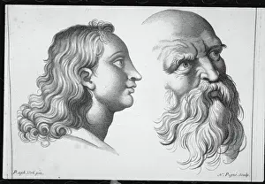 Copper Engraving of Young Girl and Old Man