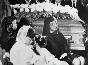 Pre Teen Girl Prints: Coretta Scott King and Her Daughters near Coffin During Funeral