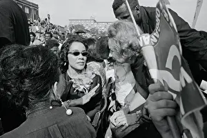 Coretta Scott King Gesturing to Ethel Kennedy at Rally